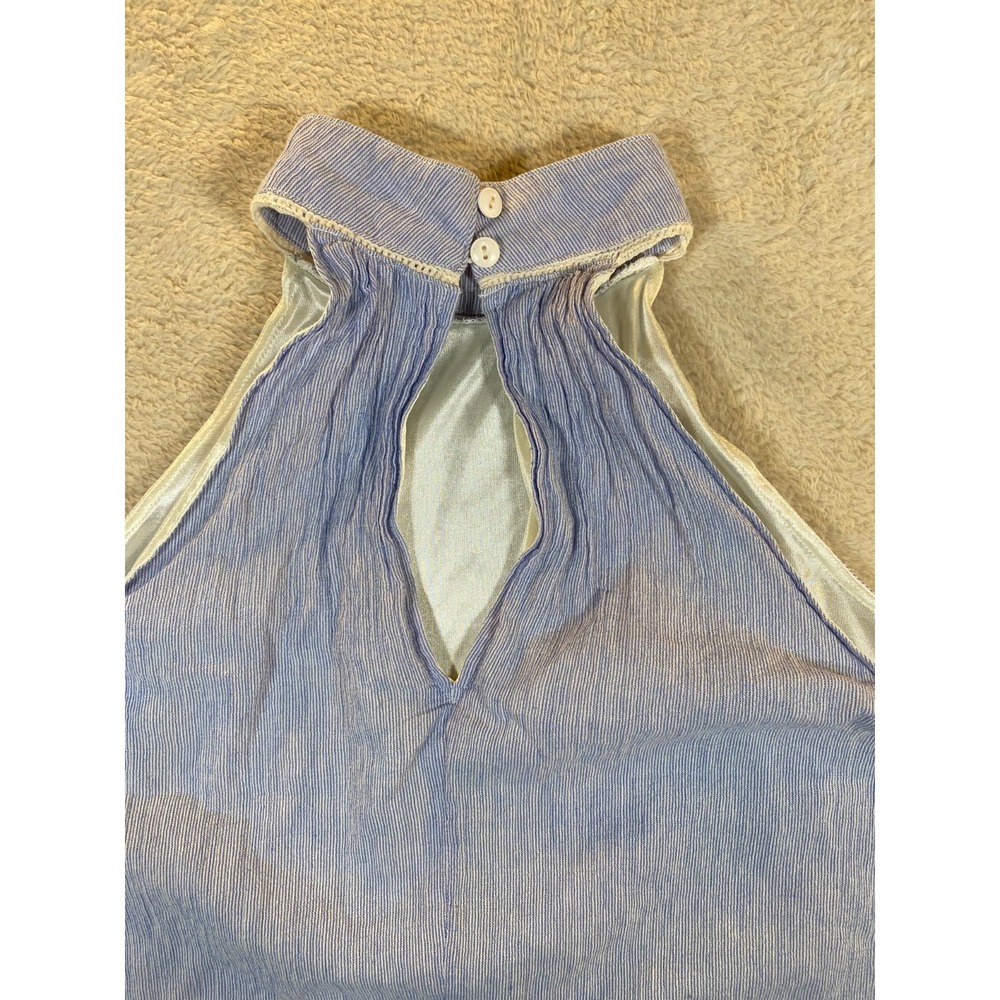 THML Halter Tank Top Embroidered Floral & Tassels Sleeveless Blue White SZ M - Picture 9 of 11